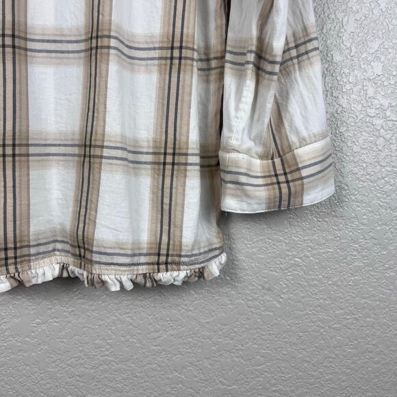 Soft Surroundings Womens Small Divine Neutral Plaid Flannel Button Up Pajama Top - Picture 7 of 9